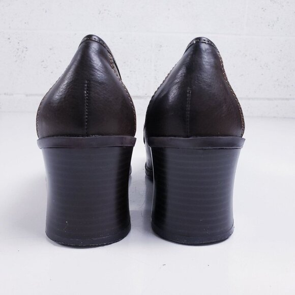 Vintage 90s y2k Bratz Brown Vegan Leather Chunky Heeled Pump Heel Size 7.5 - Picture 3 of 11
